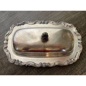 Vintage silver plate covered butter dish MCM retro Victorian Baroque finial